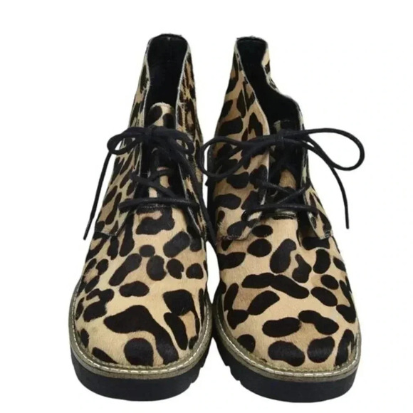 TopShop Chunky Heel Boots NWOT  Calf Hair Leopard Brown Black Booties Size 37 - Picture 5 of 12